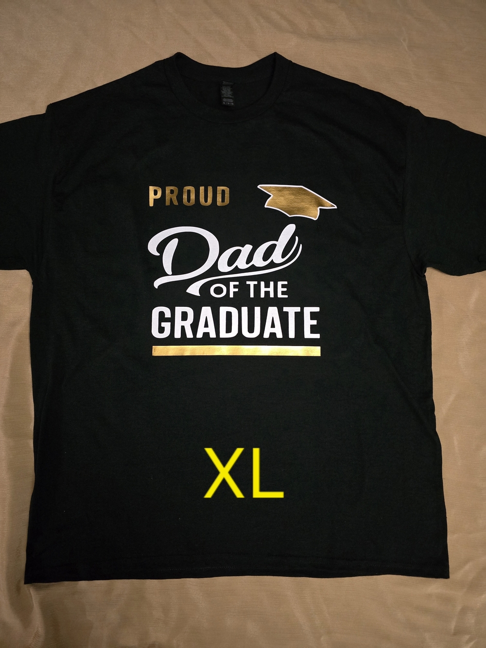 Proud Dad of the Graduate T‑Shirt - Black with Gold & White Print
